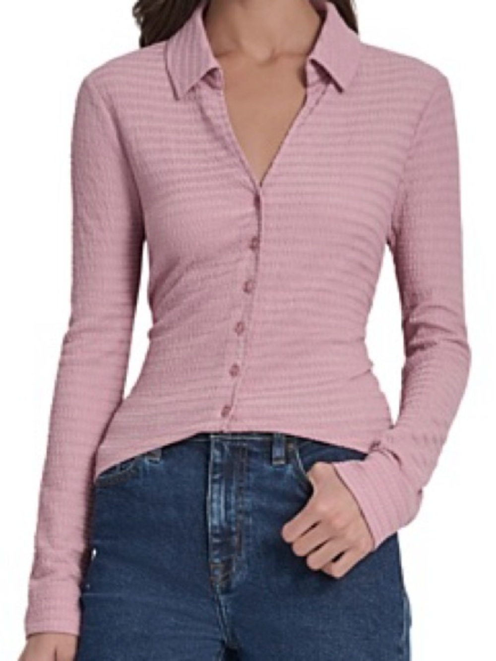 DKNY Jeans Women's Textured Collared Button-Front Top